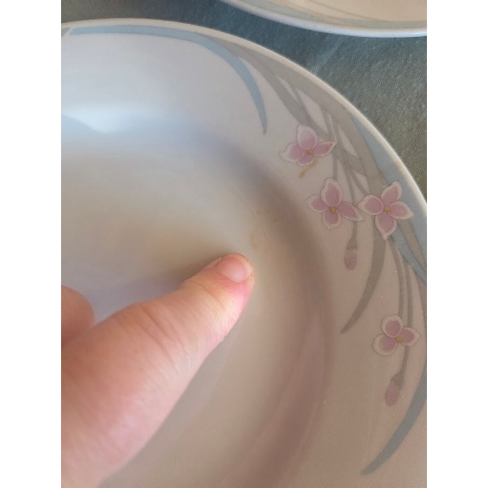 Set of 5 Vintage Porcelain Dinner Plates Pink Floral Blue Swirl Made in China - Picture 3 of 4